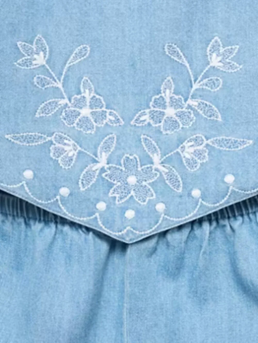NEW Mango Kids Denim Embroidered Floral Jumper Bib Shorts Outfit Sz 11 or 12